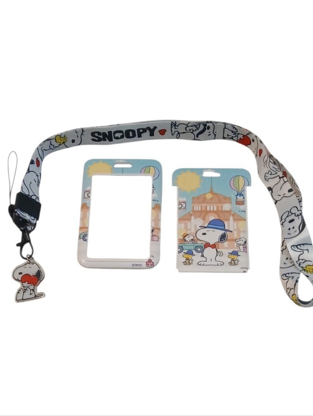 Peanuts -Snoopy White Lanyard and Cartoon ID Card Holder, Snoopy/Fancy Hat & Tie